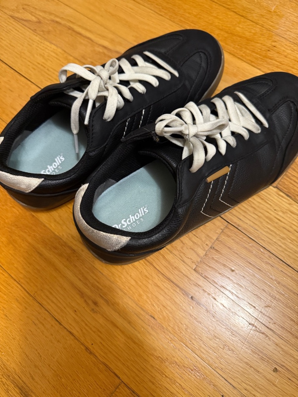Dr. Scholl's Black Sneakers with White Laces and Silver Heel Accent